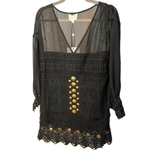 Ixiah Black Sheer Lace Long Sleeve Stone Cold Dress 6 NWT